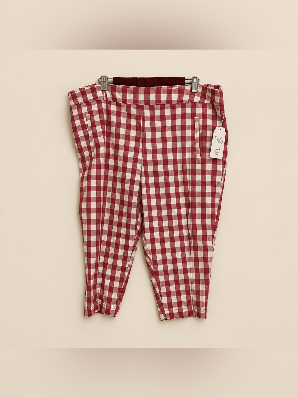 Time and Tru TT Size 20 Pink and White Check Capri Cotton Rayon Spandex Blend